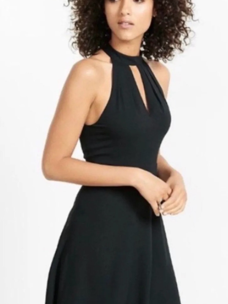 Express Black One-Shoulder Keyhole Fit & Flare Dress